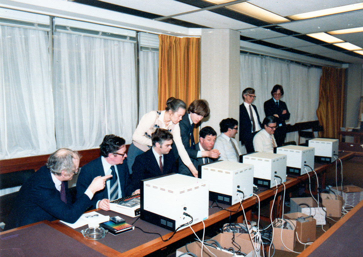 Government ministers are introduced to the BBC Micro Computer in 1982